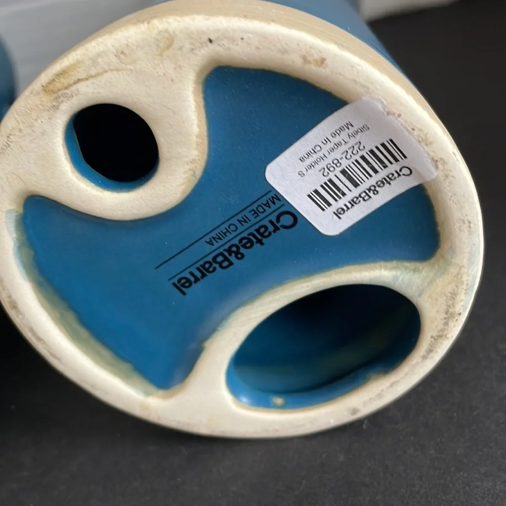 Crate and Barrel Sibely Taper Holder set of 2 Medium Blue and tan